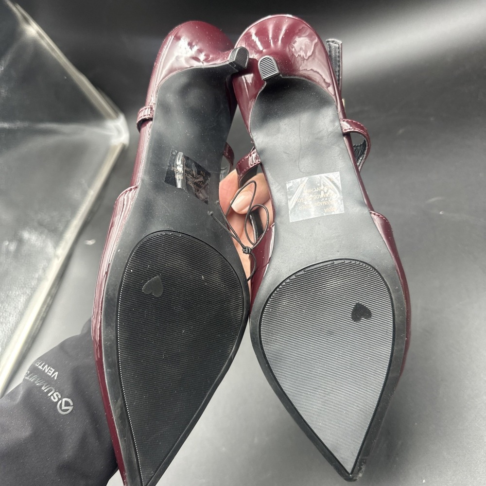 Pop Muna Women's Comfort Fit Burgundy Patent Kitten Slingback Kitten Size 9M - Picture 4 of 6